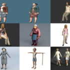 10 karakter Gamle kvindefri 3D-modeller: Middelalder, gammel dame, europæisk kvinde