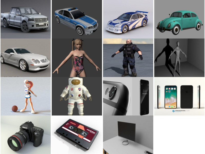 15 Obj Zdarma 3D modely: Vozidlo, Postava, Elektronika