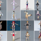 20 Beautiful Girl Anime Character Modelli 3D: School Girl, Fighter Girl, Chibi, Anime Fox Girl...