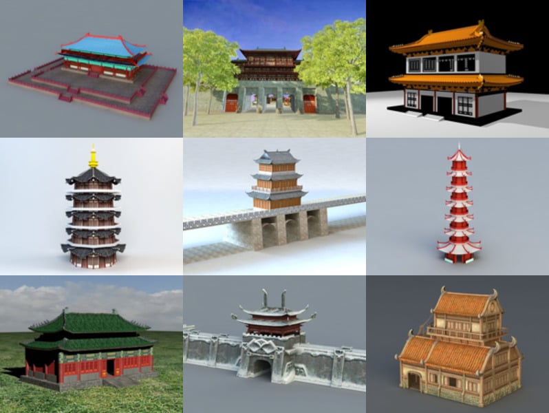 10 Chinese Ancient Architecture Building Free 3D Models: Imperial Palace, Pagoda, Gate, Temple