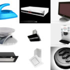 10 Electronic Household Free 3D Models: Iron, Dvd, PC Monitor, Kitchen Hood, Socket, Tv
