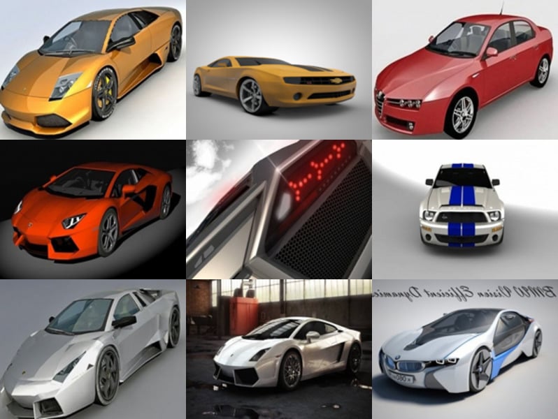 10 Sports Car Free 3D Models: Lamborghini, Camaro Car, Alfa Romeo Car, Mustang, Bmw, Koenigsegg