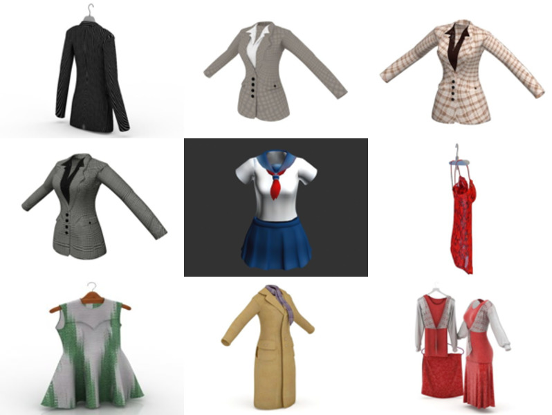 10 Women Dress Suit Free 3D Models