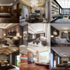 11 Elegant Interior Design Free 3D Models Scene: Bedroom, Living Room, Dining Space, Restaurant, Club