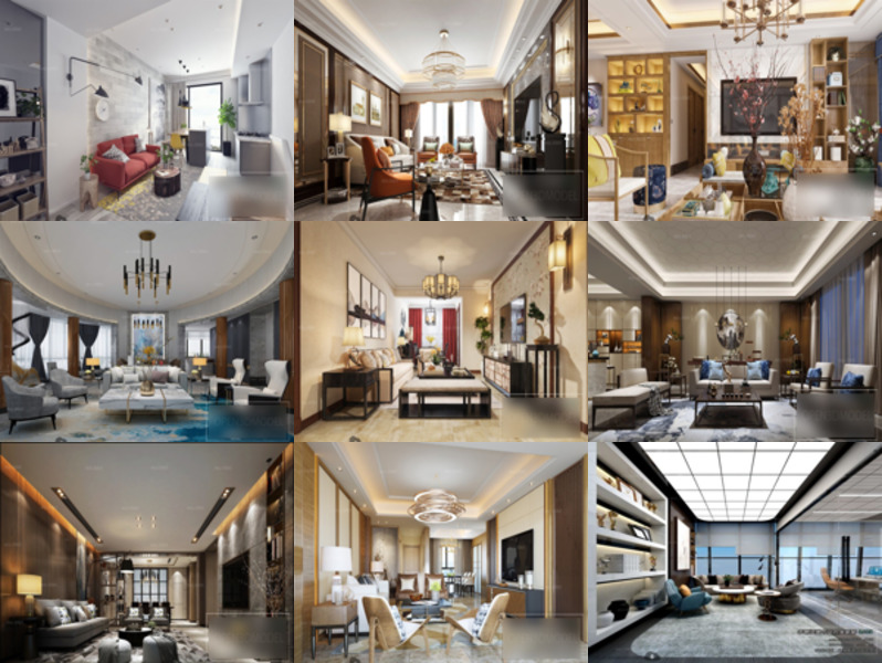 14 Living Room Interior Scene Free 3D Models in Minimalist, Modern Style