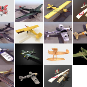 15 Vintage Aircraft Free 3D-mallia: WW1 & WW2 Airplane P38 Fighter, He-111, Northrop P-61a, Caudron Aircraft