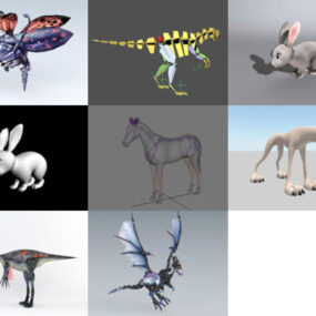 8 Sarjakuva eläin kanssa Rigged Ilmaiset 3D-mallit: Beetle Monster, Dinosaur, Rabbit Rig, Hevonen, Dragon…