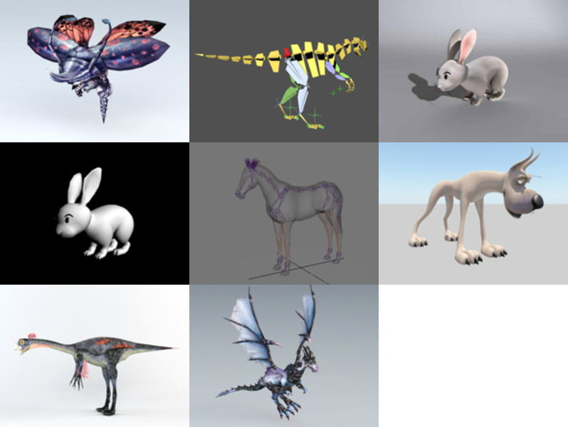 8 Cartoon Animal with Rigged Free 3D Models: Beetle Monster, Dinosaur, Rabbit Rig, Horse, Dragon…