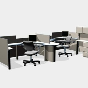 L Shape Office Cubicle Furniture Set 3d model