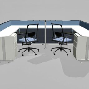 Office Cubicle Workstation Furniture For 2 Person 3d model