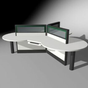 مدل سه بعدی اتاقک اداری ایستگاه کاری برای سه نفر