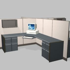 4 Person Office Cubicle Module With Pc 3d model