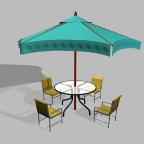 傘付き5ピースパティオ家具3Dモデル