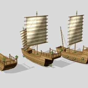 Modelo 3D de navios chineses medievais antigos