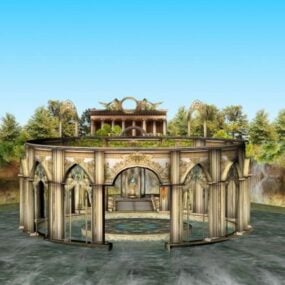 โมเดล 3 มิติซากปรักหักพังวิหารสถาปัตยกรรมโบราณ