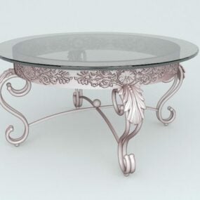 Antique Brass Coffee Table Round Glass Top 3d model