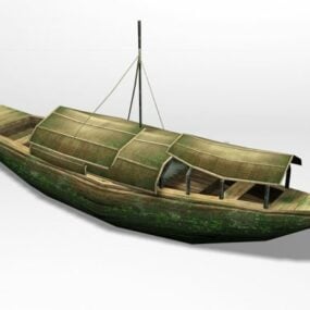 Old Chinese Wood Boat 3d model