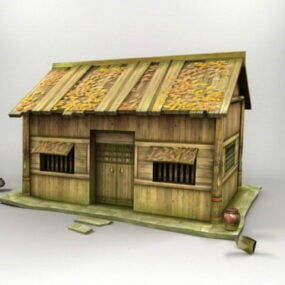 نموذج ثلاثي الأبعاد لمنزل المقصورة الخشبية في العصور الوسطى