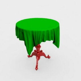 Antique Round Table With Tablecloth 3d model