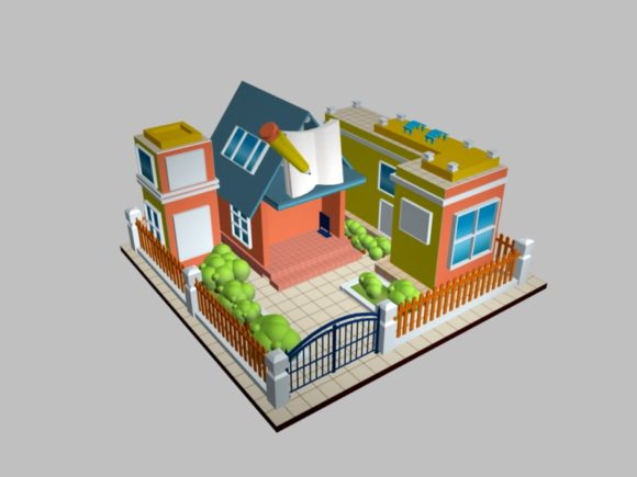 Polygon Cartoon House Free 3d Model - .Ma, Mb - Open3dModel