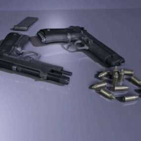 탄약 껍질이 있는 베레타 M9 권총 3d 모델