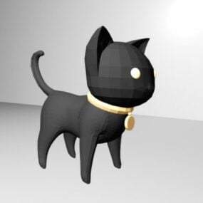 Low Poly Black Cat Cartoon דגם תלת מימד