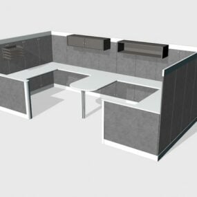 Black Office Cubicle Dual Desk 3d model