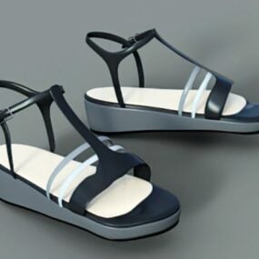 Black Wedge Fashion Sandals 3d model