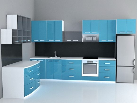 Diseños de gabinetes de esquina de cocina azul