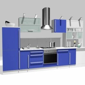 Modelo 3d de armários de cozinha azuis modernos