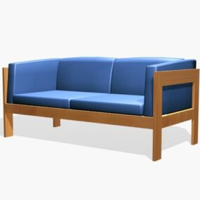 3д модель двухместного дивана из синей ткани