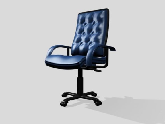 Chaise de bureau pivotante bleue en cuir capitonné