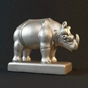Silver Rhino Statue 3d model