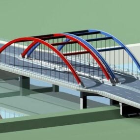 Model 3D zakrzywionej konstrukcji z podwójnym mostem
