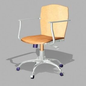 Brown Leather Wheels Desk Chair 3d model