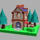 Cartoon Trees and House
