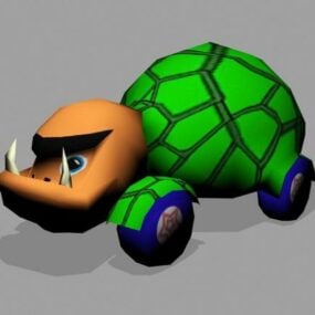 Modelo 3d de carro de tartaruga de desenho animado