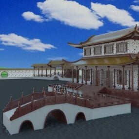 Elementos de construcción de jardín antiguo chino modelo 3d
