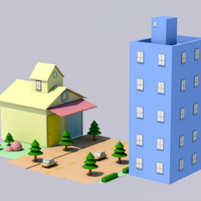 Modelo 3d de edifícios de rua da cidade poligonal