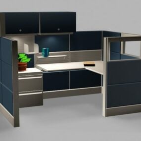 Modelo 3D do espaço de trabalho do cubículo de escritório azul