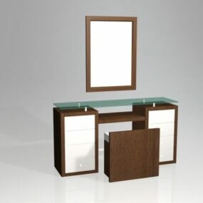 Modern Dressing Table With Mirror And Stool 3d model