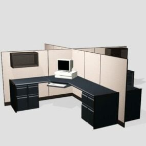 Тривимірна модель робочого простору Cubicle Desk Set для чотирьох осіб