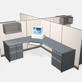 Офісна кабіна чотирьох співробітників 3d модель