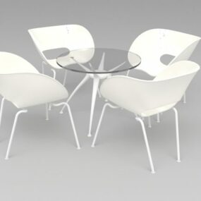 丸いガラスのダイニングテーブルと椅子セット3Dモデル