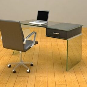 Lasinen kotitoimiston työpöytä tuolilla 3D-malli