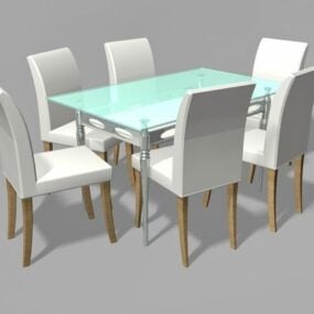 Glass Top Dining Room Furniture White Tone 3d model