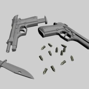 Beretta M9 Pistol With Ammo Shell 3d model