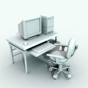 เฟอร์นิเจอร์โต๊ะทำงานพร้อมเก้าอี้คอมพิวเตอร์โมเดล 3 มิติ