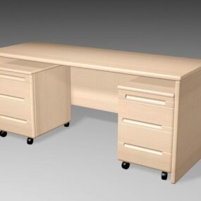 Bureau de bureau en bois avec tiroirs modèle 3D