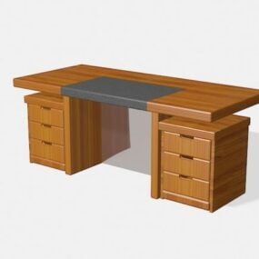Bureau avec tiroirs en bois massif modèle 3D